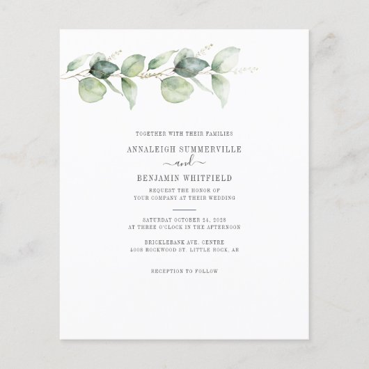 Budget Eucalyptus Greenery Wedding Invitation (Voorkant)