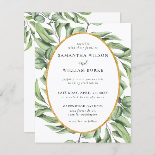 Budget Eucalyptus Greenery Wedding Invitation (Voorkant / Achterkant)