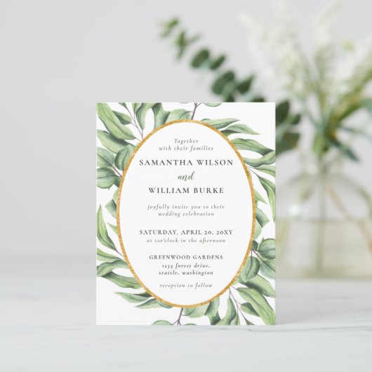 Budget Eucalyptus Greenery Wedding Invitation (Staand voorkant)