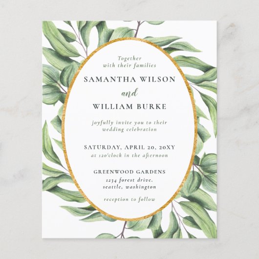 Budget Eucalyptus Greenery Wedding Invitation (Voorkant)
