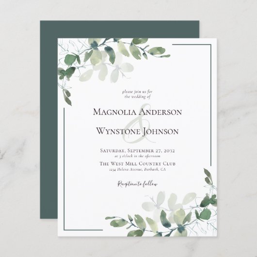 Budget Eucalyptus Greenery Wedding Invitation (Voorkant / Achterkant)