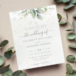 Budget Eucalyptus Greenery Wedding Invitation<br><div class="desc">Mooie trouwuitnodiging met waterverf eucalyptus en goudbladeren.</div>