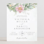 Budget Eucalyptus Greenery Wedding Invitation<br><div class="desc">Mooie huwelijksuitnodiging met een wazige roze florale waterverf eucalyptus en goudbladeren.</div>