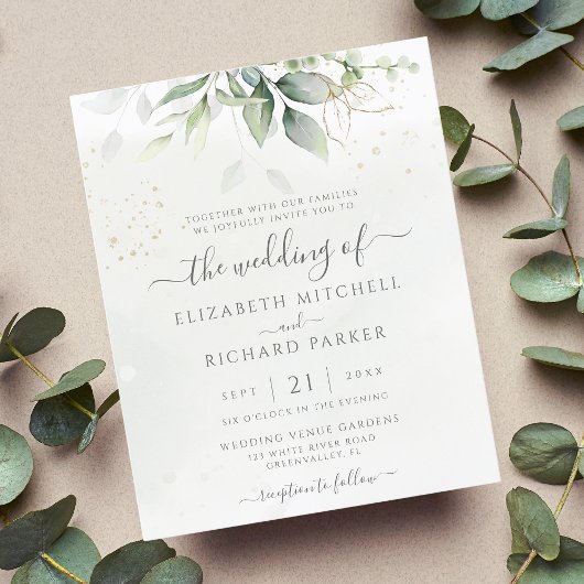 Budget Eucalyptus Greenery Wedding Invitation
