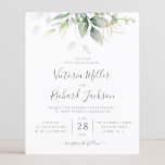 Budget Eucalyptus Greenery Wedding Invitation<br><div class="desc">Mooie trouwuitnodiging met waterverf eucalyptus en goudbladeren.</div>
