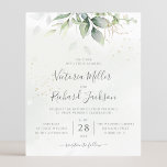 Budget Eucalyptus Greenery Wedding Invitation<br><div class="desc">Mooie trouwuitnodiging met waterverf eucalyptus en goudbladeren.</div>