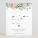 Budget Eucalyptus Greenery Wedding Invitation<br><div class="desc">Mooie trouwuitnodiging met roze florale waterverf eucalyptus en goudbladeren.</div>