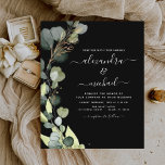 Budget Eucalyptus Greenery Wedding Invitation<br><div class="desc">Budget Eucalyptus Greenery Succulent Botanical Waterverf Spring Wedding Invitations on Black background - omvat prachtige en elegante scripttypografie met moderne botanische bladeren en groen voor de speciale huwelijksdag.</div>