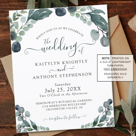 Budget Eucalyptus Greenery Wedding Invitation