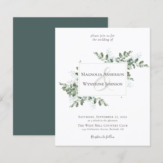 Budget Eucalyptus Greenery Wedding Invitation (Voorkant / Achterkant)