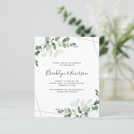 Budget Eucalyptus Greenery Wedding Invitation (Staand voorkant)