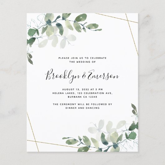Budget Eucalyptus Greenery Wedding Invitation (Voorkant)