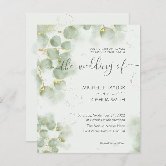 Budget Eucalyptus Greenery Wedding Invitation (Voorkant / Achterkant)
