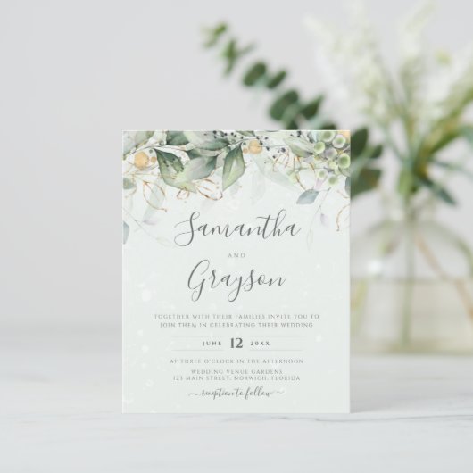 Budget Eucalyptus Greenery Wedding Invitation (Staand voorkant)