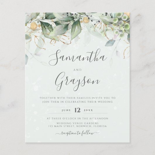 Budget Eucalyptus Greenery Wedding Invitation (Voorkant)