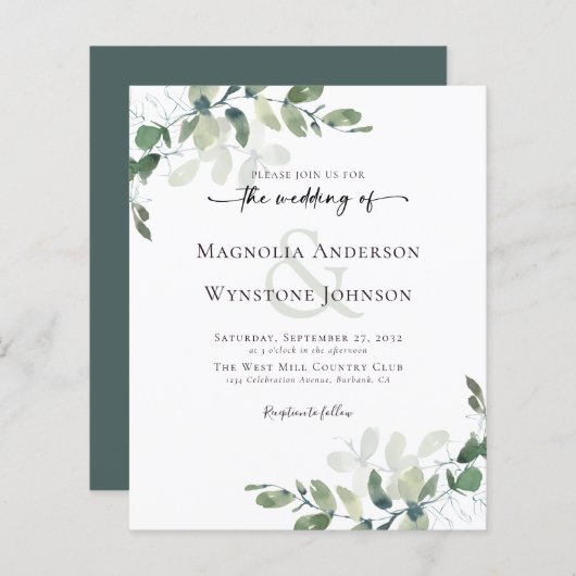 Budget Eucalyptus Greenery Wedding Invitation (Voorkant / Achterkant)