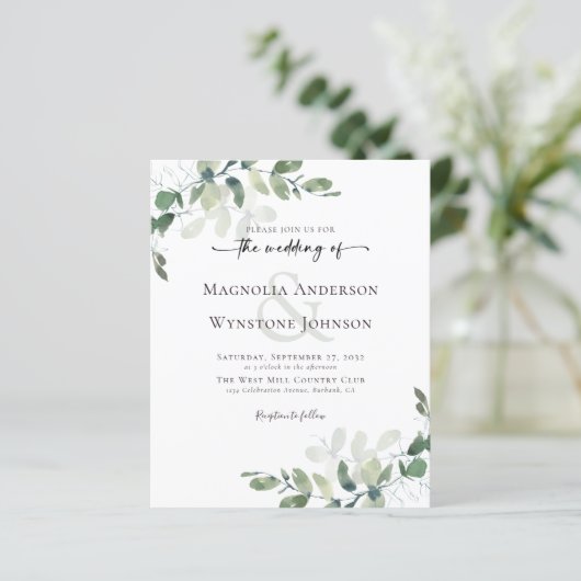 Budget Eucalyptus Greenery Wedding Invitation (Staand voorkant)