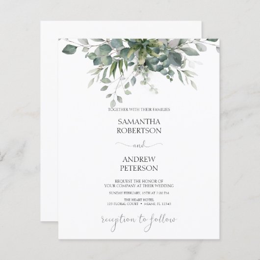 Budget Eucalyptus Greenery Wedding Invitation (Voorkant / Achterkant)