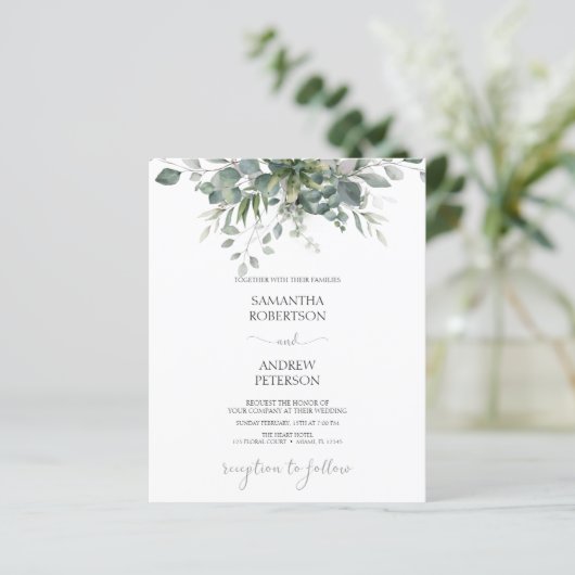 Budget Eucalyptus Greenery Wedding Invitation (Staand voorkant)