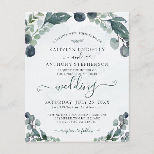 Budget Eucalyptus Greenery Wedding Invitation (Voorkant)