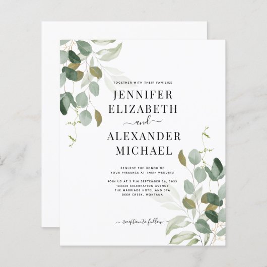 Budget Eucalyptus Greenery Wedding Invitation (Voorkant / Achterkant)