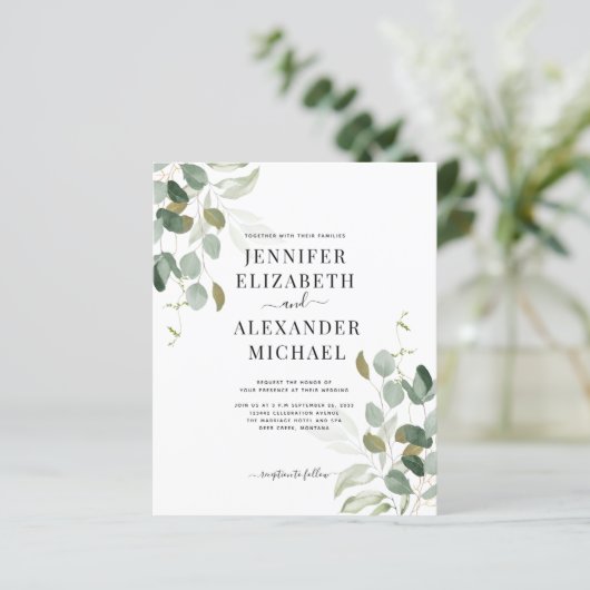 Budget Eucalyptus Greenery Wedding Invitation (Staand voorkant)
