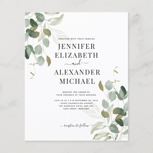 Budget Eucalyptus Greenery Wedding Invitation (Voorkant)