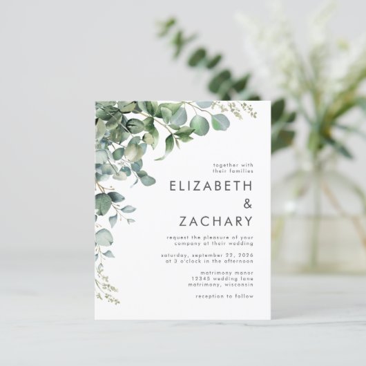 Budget Eucalyptus Greenery Wedding Invitation (Staand voorkant)