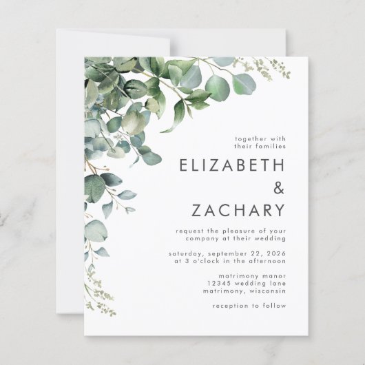 Budget Eucalyptus Greenery Wedding Invitation (Voorkant)