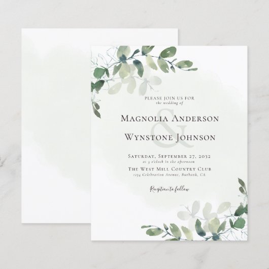 Budget Eucalyptus Greenery Wedding Invitation (Voorkant / Achterkant)