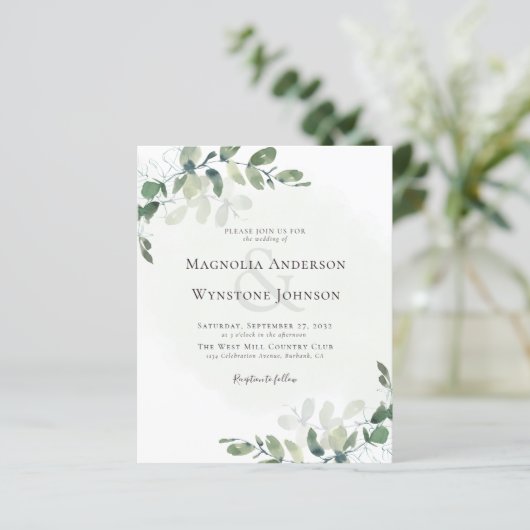 Budget Eucalyptus Greenery Wedding Invitation (Staand voorkant)
