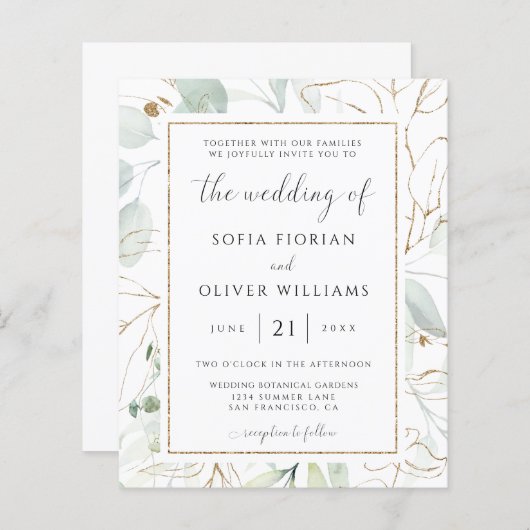 Budget Eucalyptus Greenery Wedding Invitation (Voorkant / Achterkant)