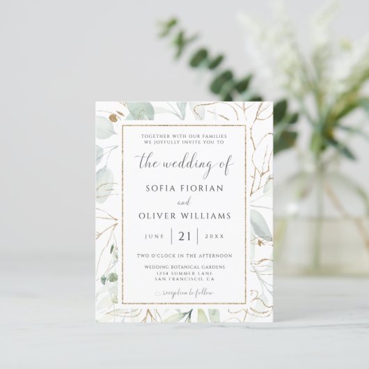 Budget Eucalyptus Greenery Wedding Invitation (Staand voorkant)