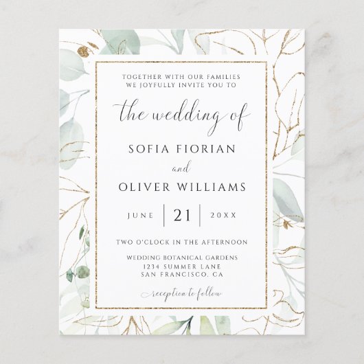 Budget Eucalyptus Greenery Wedding Invitation (Voorkant)