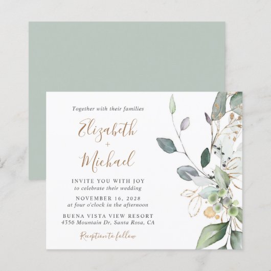 Budget Eucalyptus Greenery Wedding Invitation (Voorkant / Achterkant)