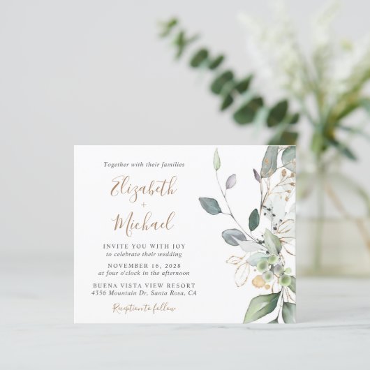 Budget Eucalyptus Greenery Wedding Invitation (Staand voorkant)