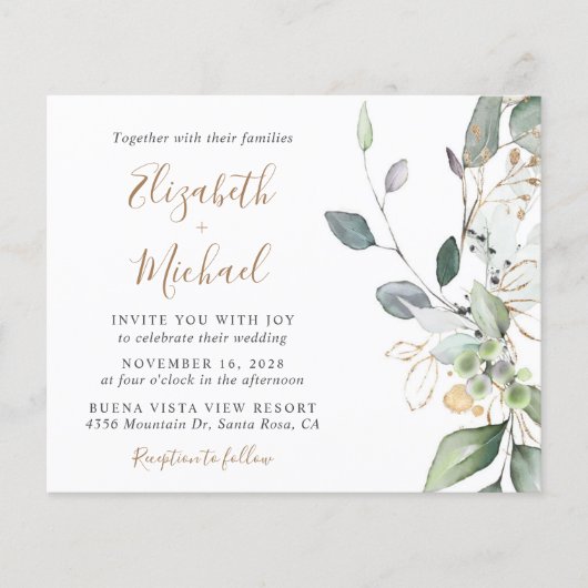 Budget Eucalyptus Greenery Wedding Invitation (Voorkant)