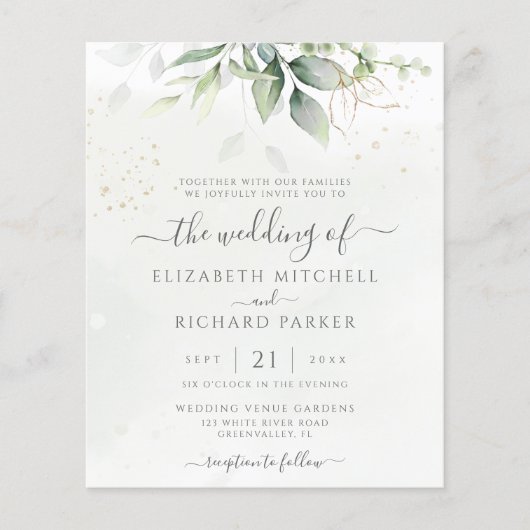 Budget Eucalyptus Greenery Wedding Invitation (Voorkant)