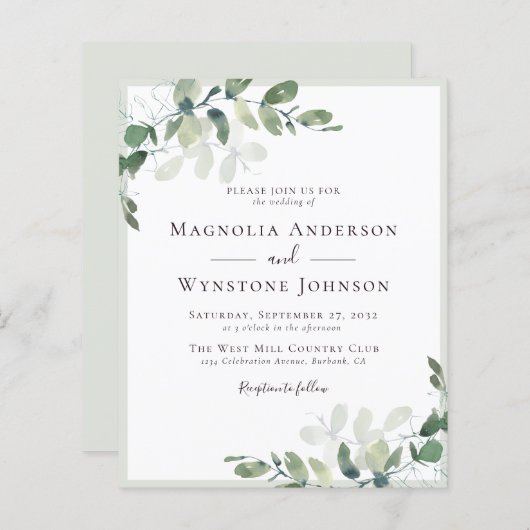 Budget Eucalyptus Greenery Wedding Invitation (Voorkant / Achterkant)