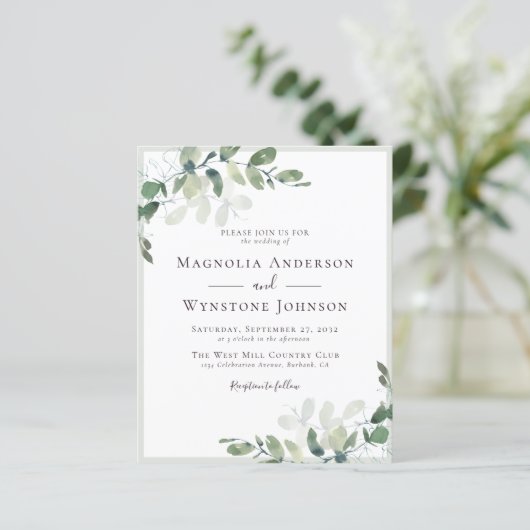 Budget Eucalyptus Greenery Wedding Invitation (Staand voorkant)
