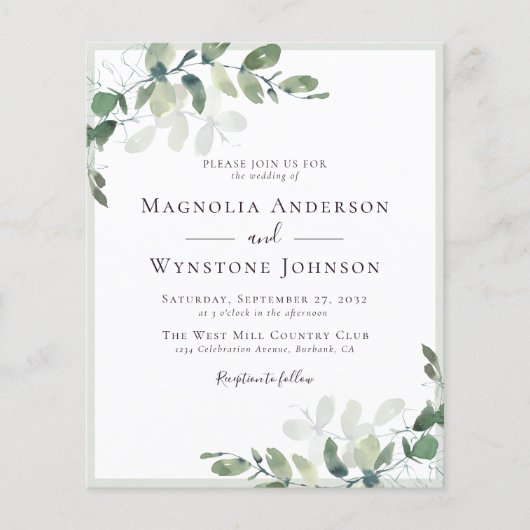 Budget Eucalyptus Greenery Wedding Invitation (Voorkant)
