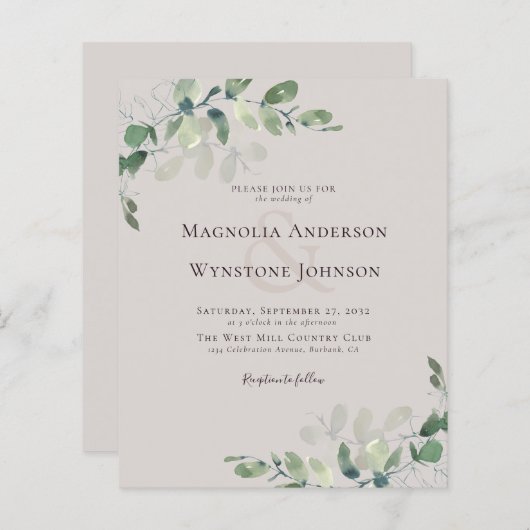 Budget Eucalyptus Greenery Wedding Invitation (Voorkant / Achterkant)