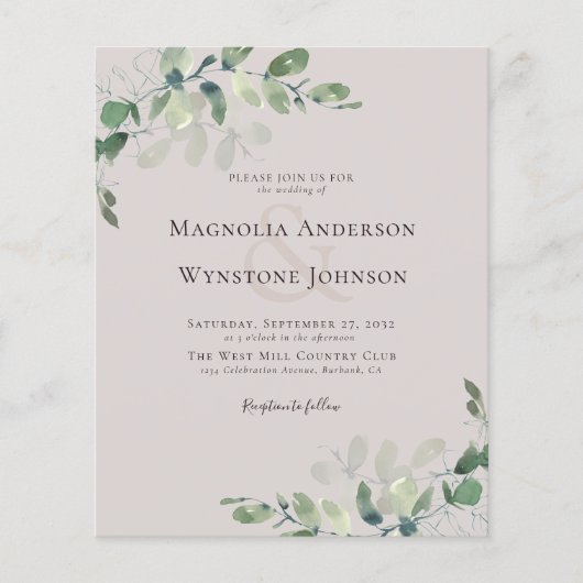 Budget Eucalyptus Greenery Wedding Invitation (Voorkant)
