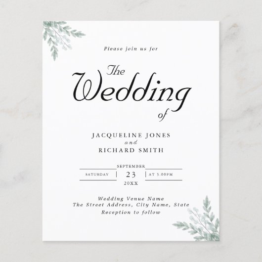 Budget Eucalyptus Greenery Wedding Invitation Flye Flyer (Voorkant)