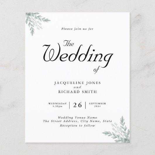 Budget Eucalyptus Greenery Wedding Invitation Flyer (Voorkant)