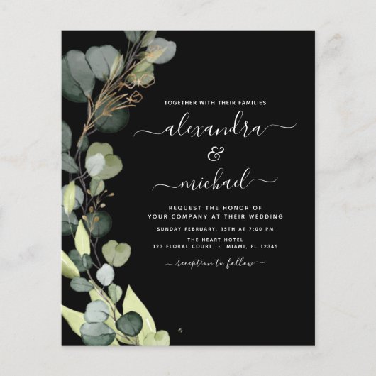 Budget Eucalyptus Greenery Wedding Invitation Flyer (Voorkant)