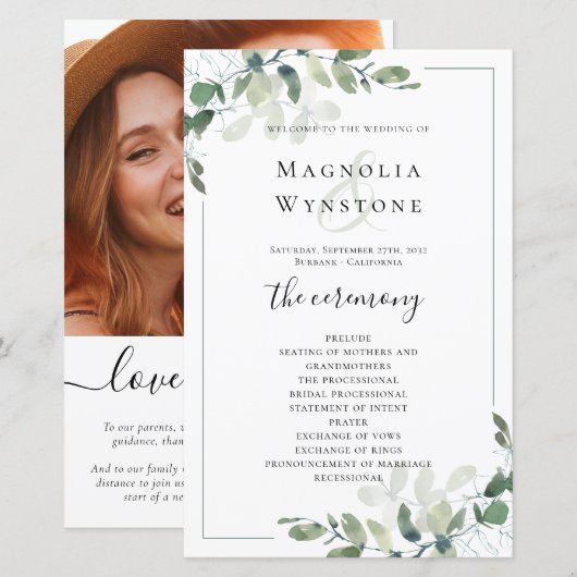 BUDGET Eucalyptus Greenery Wedding Programme (Voorkant / Achterkant)