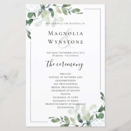 BUDGET Eucalyptus Greenery Wedding Programme (Voorkant)