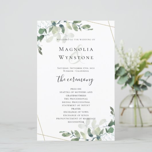 BUDGET Eucalyptus Greenery Wedding Programme (Staand voorkant)