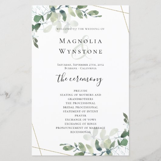 BUDGET Eucalyptus Greenery Wedding Programme (Voorkant)